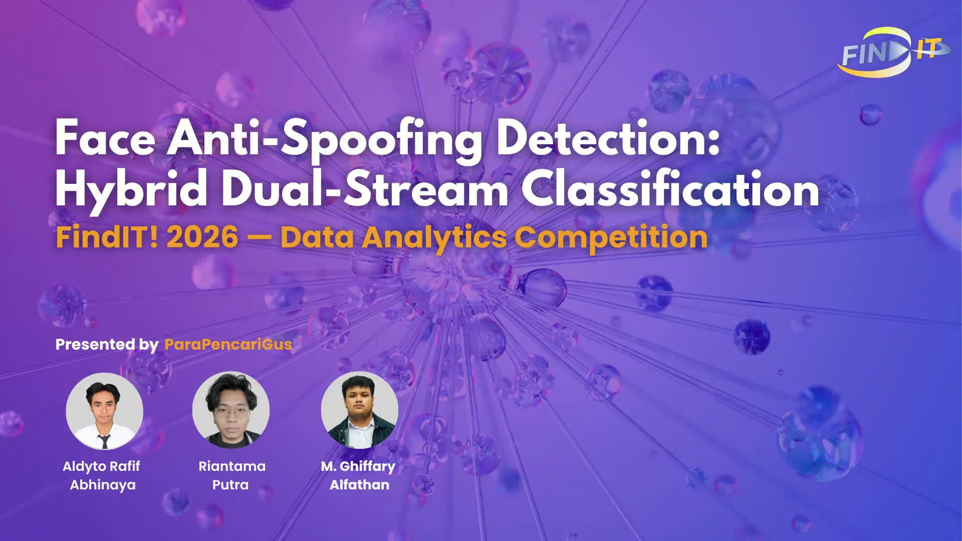 Presentation cover for the Face Anti-Spoofing project at FindIT! 2026.